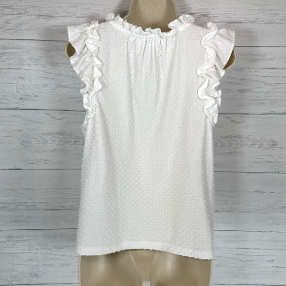 J.Crew Swiss Dot Blouse Women Medium White Excellent Ruffle Flutter Sleeve Top - Picture 3 of 8